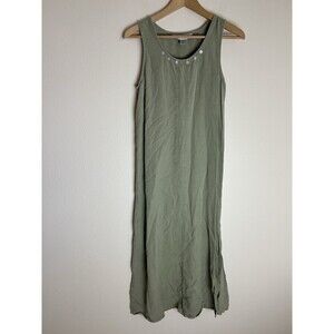 Vintage Amy K Su Overall Dress Jumper Modest Size XS Viscose Shift Maxi Green